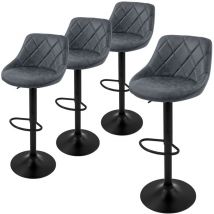 Ml-design - Lot de 4 Tabourets de Bar en Simili, Anthracite, Chaise Rembourrée avec Dossier et Repose-Pieds, Réglable en Hauteur 62-82 cm, Pivotante
