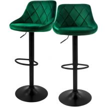 ML-Design Set 2x Taburetes de Bar de Terciopelo Verde, Sillas de Mostrador Giratorias 360° Tapizadas con Altura Regulable 62-82cm, Asiento de Bistro