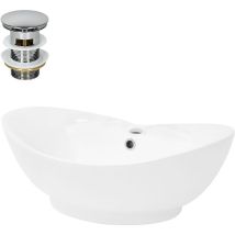 Luxebath - Ml-design Waschbecken Keramik In Weiß Glänzend 59x20,5x39,5 Cm, Inkl. Ablaufgarnitur, Ovale Aufsatzwaschbecken Mit Überlauf, Moderne 