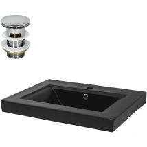 ML-Design Waschbecken aus Keramik Schwarz matt 61x46,5x15,5 cm Eckig mit Ablaufgarnitur, Einbauwaschbecken mit Hahnloch und Überlauf,