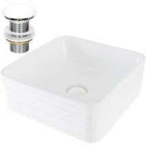 Luxebath - ML-Design Waschbecken Keramik Weiß 39x39x15 cm Quadratisch mit Ablaufgarnitur, Moderne Aufsatzwaschbecken, Design Waschtisch