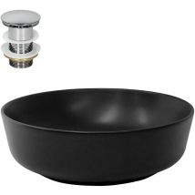 Luxebath - ML-Design Waschbecken aus Keramik in Schwarz matt ø 415 x 135 mm mit Ablaufgarnitur, Runde Aufsatzwaschbecken, Moderne Waschtisch