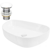 Luxebath - ML-Design Waschbecken aus Keramik in Weiß 55x42x18 cm Oval inkl. Ablaufgarnitur, Moderne Aufsatzwaschbecken, Design Waschtisch
