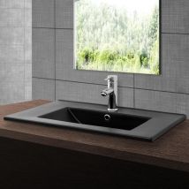 ML-Design Waschbecken Keramik Schwarz matt 71x16,5x46,5 cm Eckig, Einbauwaschbecken mit Hahnloch und Überlauf, Aufsatzwaschbecken Einbauwaschtisch