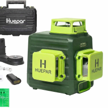 Huepar - 3d Cross Line Nivel Láser Autonivelante 3 X 360 12 Líneas Herramienta Láser De Nivelación Y Alineación De Tres Planos De Haz Verde, Batería 