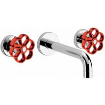 Mélangeur lavabo 3 trous mural Induss - Chrome manette rouge