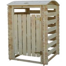 Mülltonnenbox aus Holz für 1 Behälter, Massivholz TIMBELA M606-1, Mülltonnecontainer Holz mit Rückwand Aufbewahrungsbox