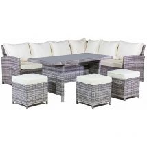 MLM210062 Rattan 8 seater l Shaped Dining set - Grey