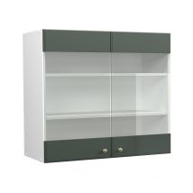 Armario de cocina con vidrio Fame-Line, Verde dorado Casa de campo, 80 cm Vicco