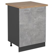Meuble bas de cuisine R-Line, Béton, 60cm, pt Chêne Vicco