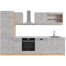 Cuisine R-Line, Béton/force d'or Chêne, 300cm, pt Marbre Vicco