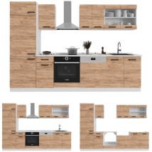 Cuisine R-Line, Béton/force d'or Chêne, 300cm avec armoire haute, pt Anthracite Vicco