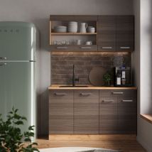 Cuisine R-Line, gris noble/chêne doré, 140cm, pt Marbre Vicco