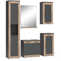 Vicco - Ensemble de meubles de salle de bains Niko, Anthracite/Viking Oak, Kit complet