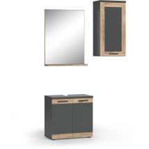 Vicco - Ensemble de meubles de salle de bains Niko, Anthracite/Viking Oak, avec armoire suspendue
