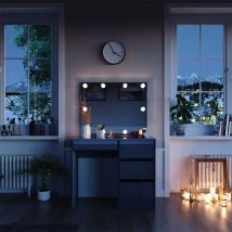 Schminktisch Sherry, Anthrazit, 90 Cm Mit Spiegel & Led-beleuchtung Vicco