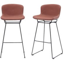 MMT Bar Stools Set of 2, Tan PU Leather, Sleigh Legs & Retro Style for Breakfast Bar, 47.5x50.5x99.5 cm (Tan)