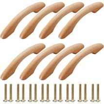Möbelgriffe aus Holz, 8 Stück, Möbelgriffe, Türknauf, Griff, Schrank, bogenförmiger Griff, Küchenmöbelgriff, Schubladengriffe mit 16 Schrauben für
