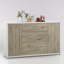 Mobile 2 ante 4 cassetti bianco e rovere 137x84x41 cm