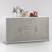 N.d. - mobile 2 ante 4 cassetti cemento e bianco, 154x84x41 cm