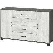 Mobile 2 ante 4 cassetti colore quercia bianco e titanio