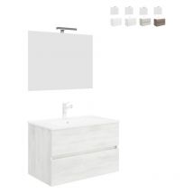 Savinidue - Meuble salle de bain suspendu 80 cm lavabo 2 tiroirs miorir Easy 80 - Blanc