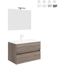 Savinidue - Meuble salle de bain suspendu 80 cm lavabo 2 tiroirs miorir Easy 80 - bois neutre
