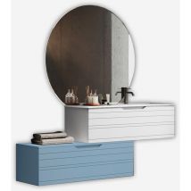 Mobile Badezimmer-hängeschrank Mit Waschbecken Und Led-spiegel Solmira - Hellblau