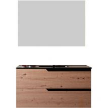 Mobile bagno 100 cm Sospeso Rovere Cartagena Lavabo nero Opaco Boston con Specchio Rettangolare Bonussi