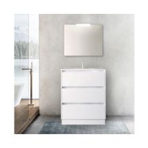 Caesaroo - Mueble de baño de pie de 80 cm con lavabo incorporado blanco brillo - Nova - Con espejo y lámpara led