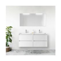Mueble de baño suspendido de 120 cm en madera blanca brillo con lavabo incorporado - Nova - Standard