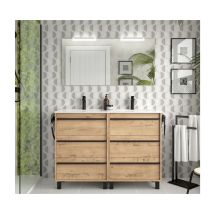 Abitare - Mobile bagno a terra 120 cm in legno rovere ostippo con lavabo in porcellana - Astoria - Con doppio specchio e led