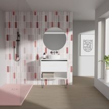 Abitare - Mobile bagno a terra 80 cm bianco lucido con lavabo da appoggio - Cambridge - Bianco 80 cm Con specchio e lampada led