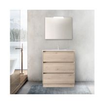 Abitare - Mobile bagno a terra 80 cm naturale con lavabo in porcellana - Nova - Con colonna