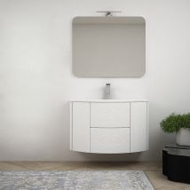 Baden Haus - Composizione mobile da bagno Bianco frassino 90 cm sospeso bombato senza specchio e senza colonna