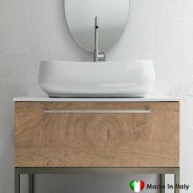 Incanthoo - Mobile Bagno compab da 96 cm - Made in Italy - Color Legno Naturale - Lavabo In Ceramica e Piano In Mineralguss