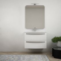 Baden Haus - Mobile bagno sospeso 75 cm design tondo bianco lucido - Berlino con specchio led e colonna da 140 cm