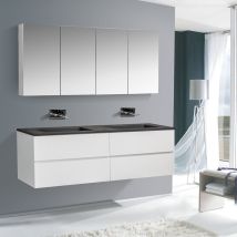 Mobile bagno edge 1500 - disponibile in diversi colori - armadietto a specchio e colonna sospesa opzionale Senza specchio, bianco lucido, 2x colonna
