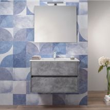 Arche' - Mobile Bagno Industrial 80 Cm Sospeso 2 Cassetti Lavabo e Specchio