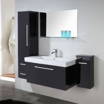 Simba - Mobile bagno nero 100 cm lavabo e colonna inclusi – London
