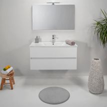Arche' - Mobile Bagno Moderno Sospeso 80 cm Bianco 2 Cassetti Lavabo e Lampada