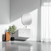 Mobile bagno righe 70 cm 2 cassetti Larice Bianco e specchio led Frontale