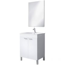 Mobile sottolavabo, Mobiletto per bagno, Armadio a 2 ante con specchio, lavabo non incluso, cm 60x45h80, Bianco lucido