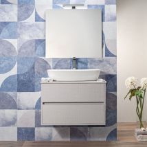 Arche' - Mobile Bagno Sospeso 100 cm Beige Effetto Tessuto 2 Cassetti Top per lavabo da Appoggio