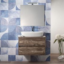 Arche' - Mobile Bagno Sospeso 100 cm Effetto legno Grezzo 2 Cassetti Top per Lavabo da Appoggio