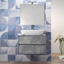Mobile Bagno Sospeso 100 cm Industrial 2 Cassetti Specchio Top per Lavabo da Appoggio