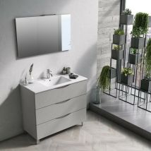 Mobile Bagno Sospeso 100 cm Lavabo Specchio e Lampada a led tft Marte Grigio Chiaro