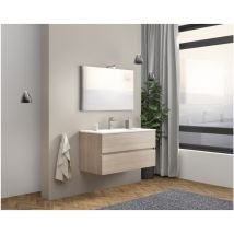 Abitare - Mobile bagno sospeso 100 cm in legno rovere fumo con lavabo e specchio - Empoli - Con specchio e lampada led