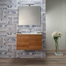 Arche' - Mobile Bagno Sospeso 100 cm Teak 2 Ante Lavabo e specchio