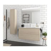 Abitare - Mobile bagno sospeso 100 cm in legno nordick con lavabo in porcellana - Olympus - 100 cm Con specchio e lampada led